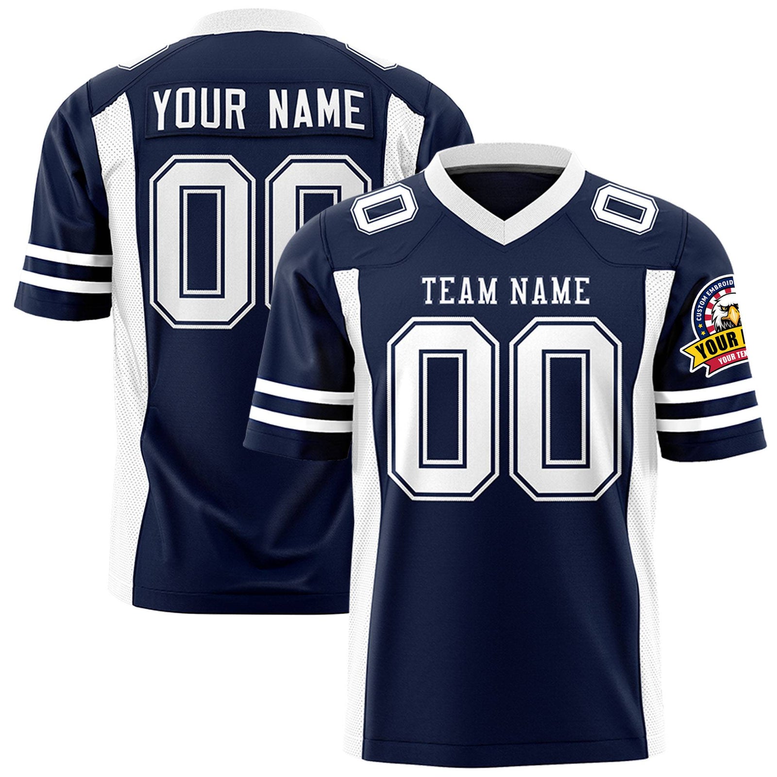Custom Navy White Mesh Drift Fashion Football Jersey