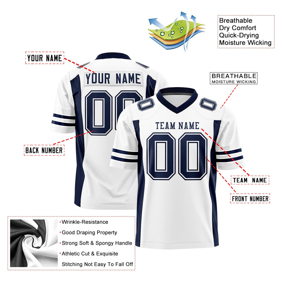 Custom White Navy Mesh Drift Fashion Football Jersey
