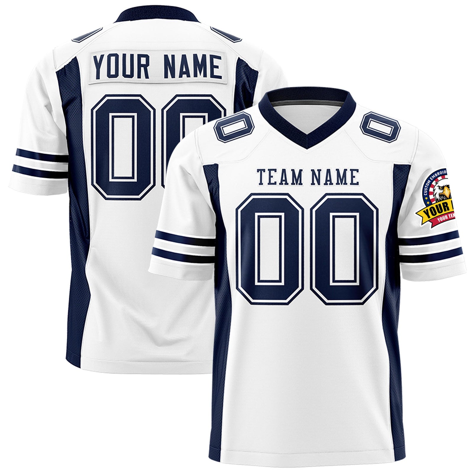Custom White Navy Mesh Drift Fashion Football Jersey