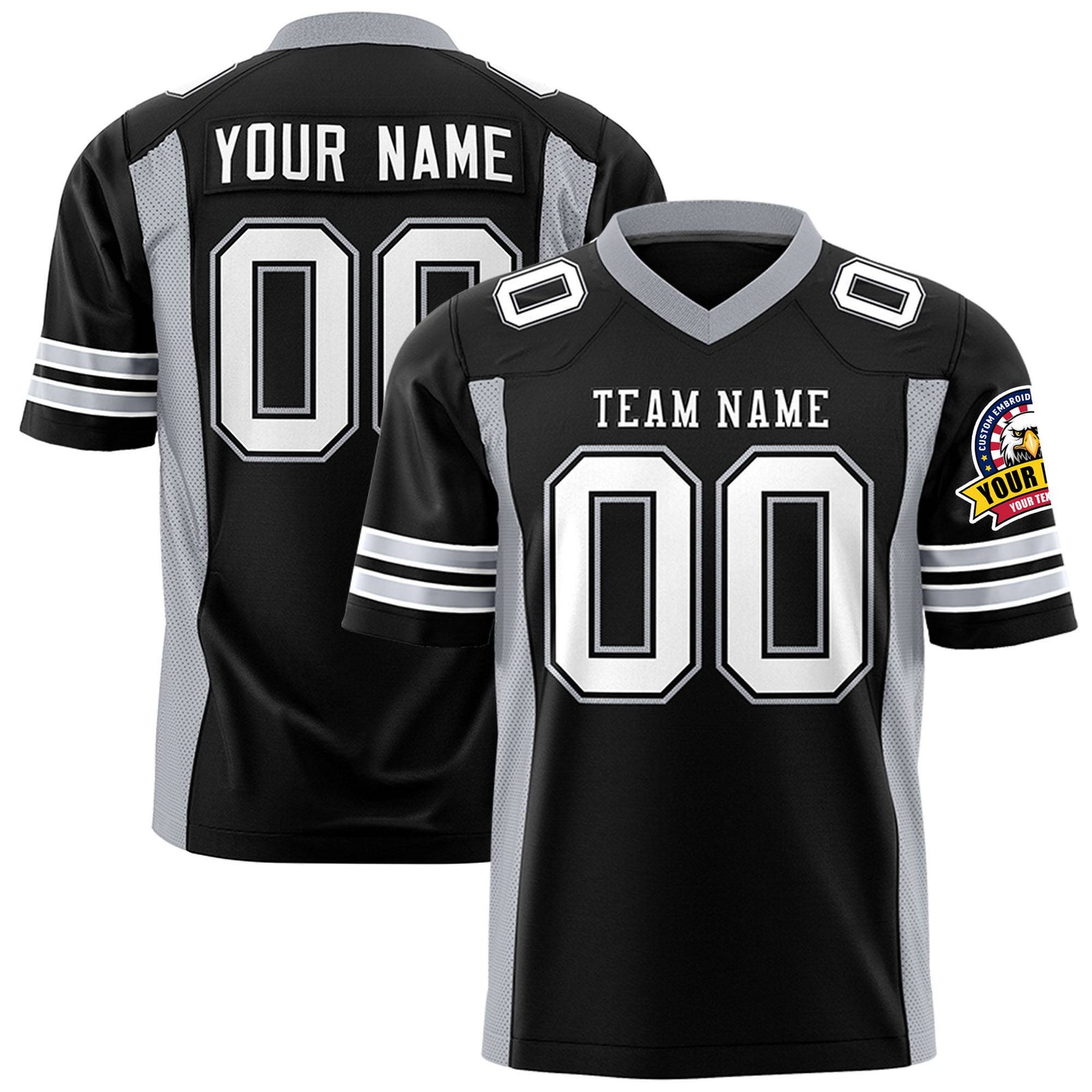 Custom Black Gray Mesh Drift Fashion Football Jersey