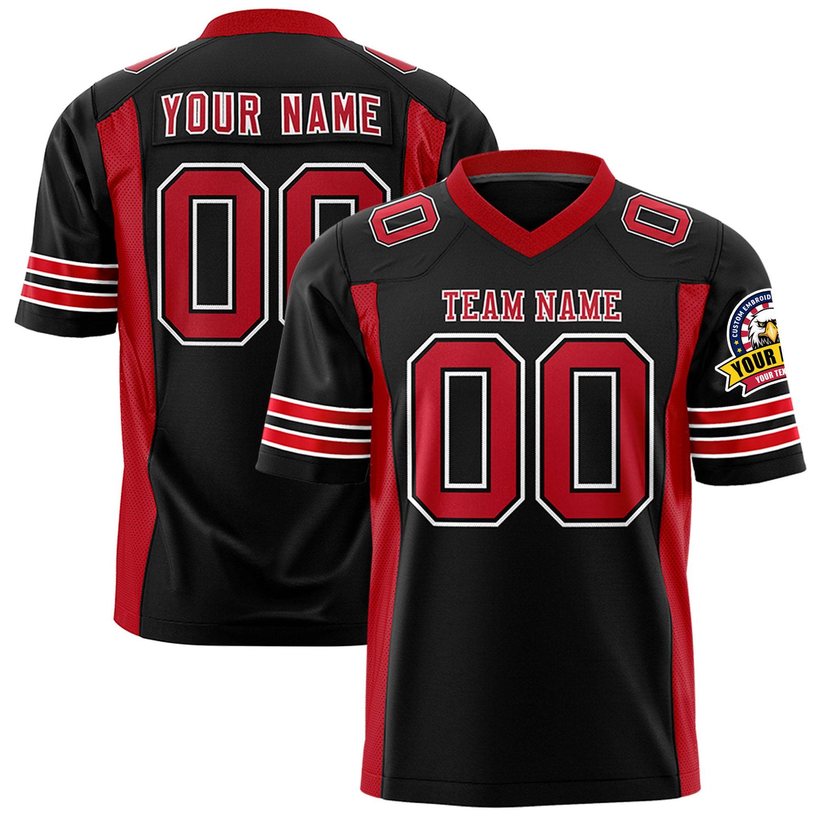 Custom Black Red Mesh Drift Fashion Football Jersey