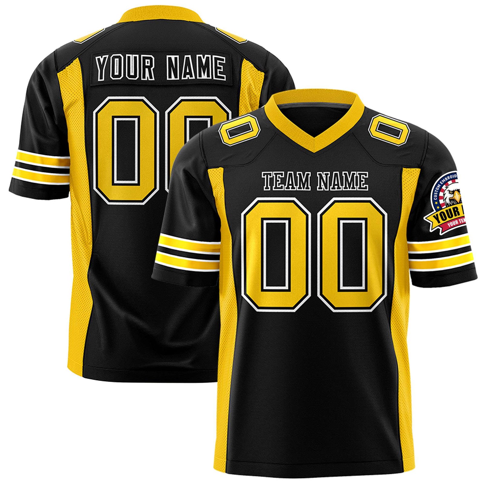 Custom Black Yellow Mesh Drift Fashion Football Jersey