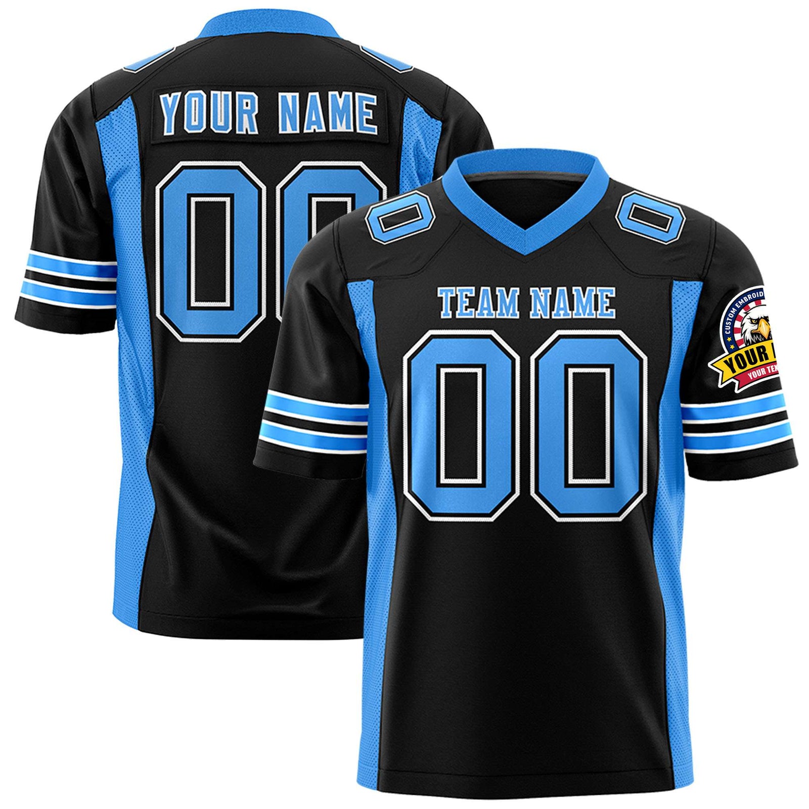 Custom Black-Powder Blue Mesh Drift Fashion Football Jersey