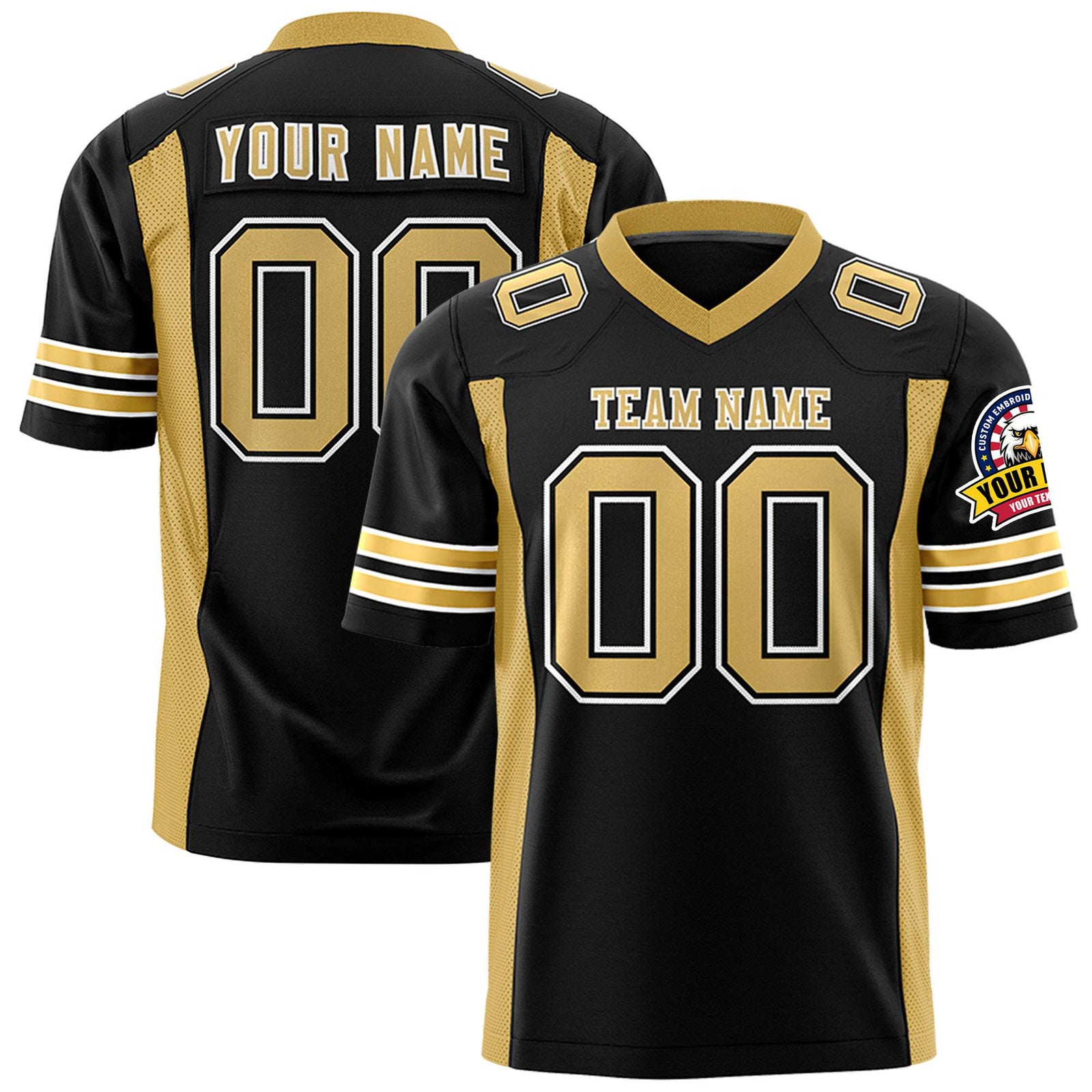 Custom Black-Old Gold Mesh Drift Fashion Football Jersey