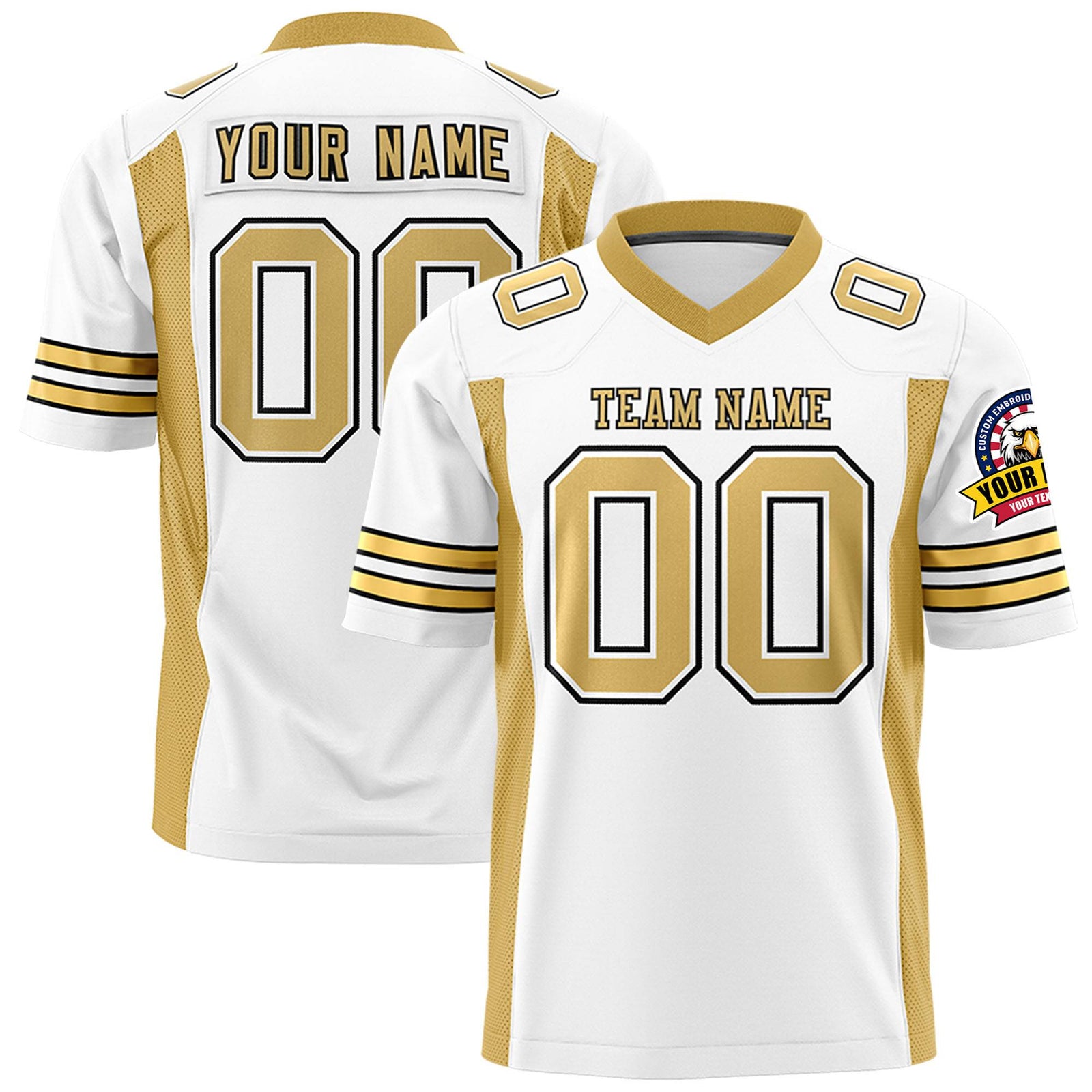 Custom White-Old Gold Mesh Drift Fashion Football Jersey