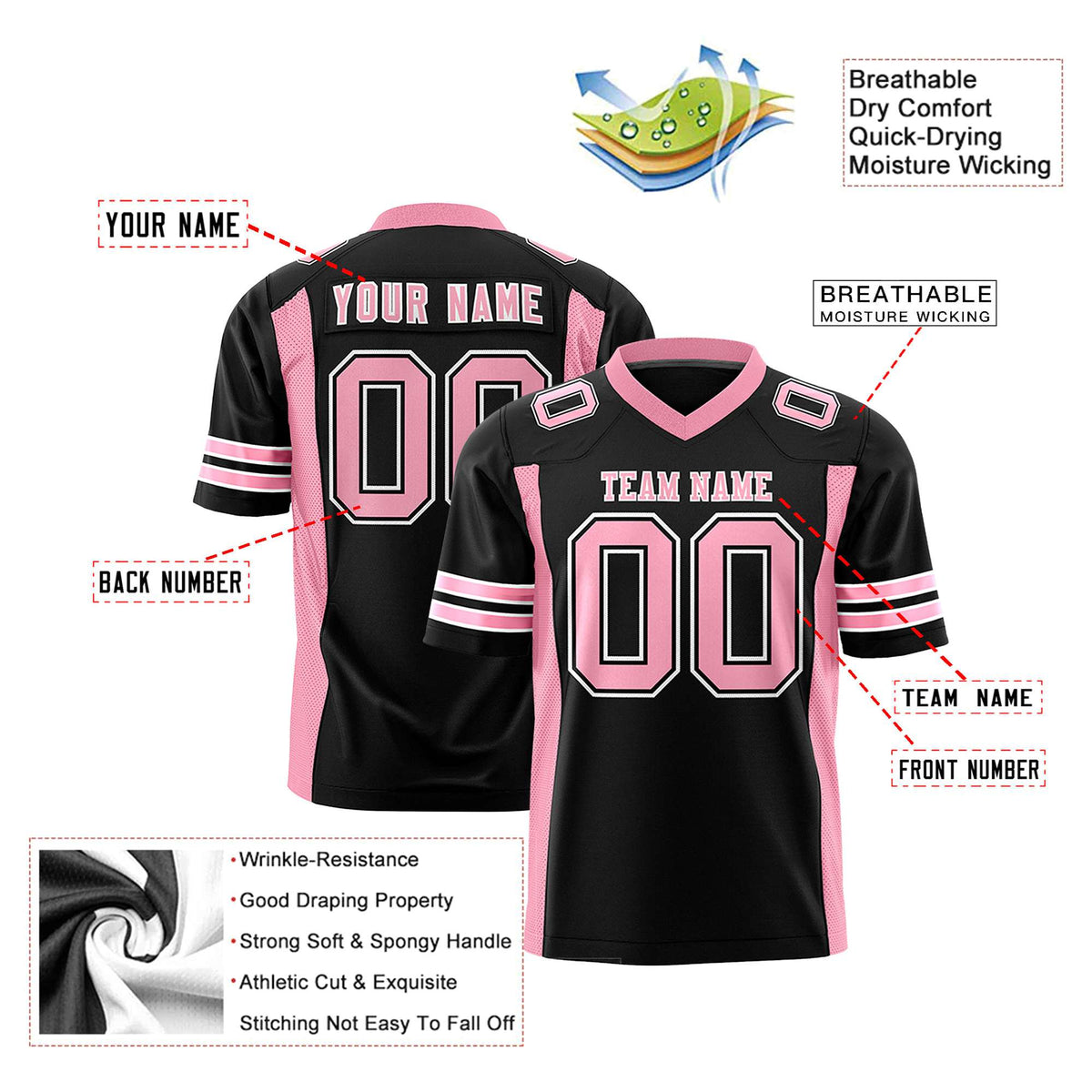 Custom Black Pink Mesh Drift Fashion Football Jersey