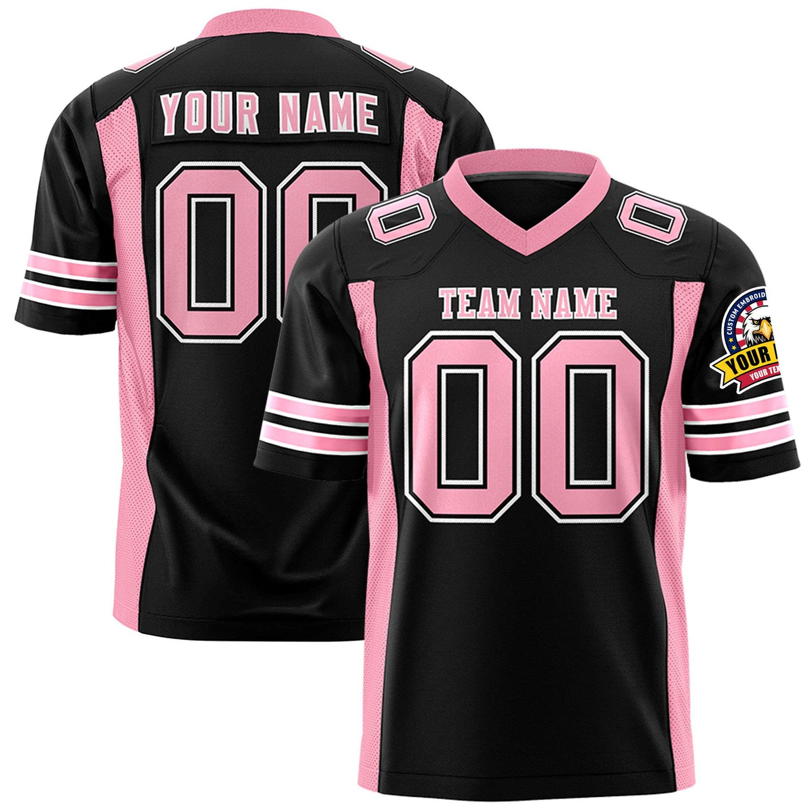 Custom Black Pink Mesh Drift Fashion Football Jersey