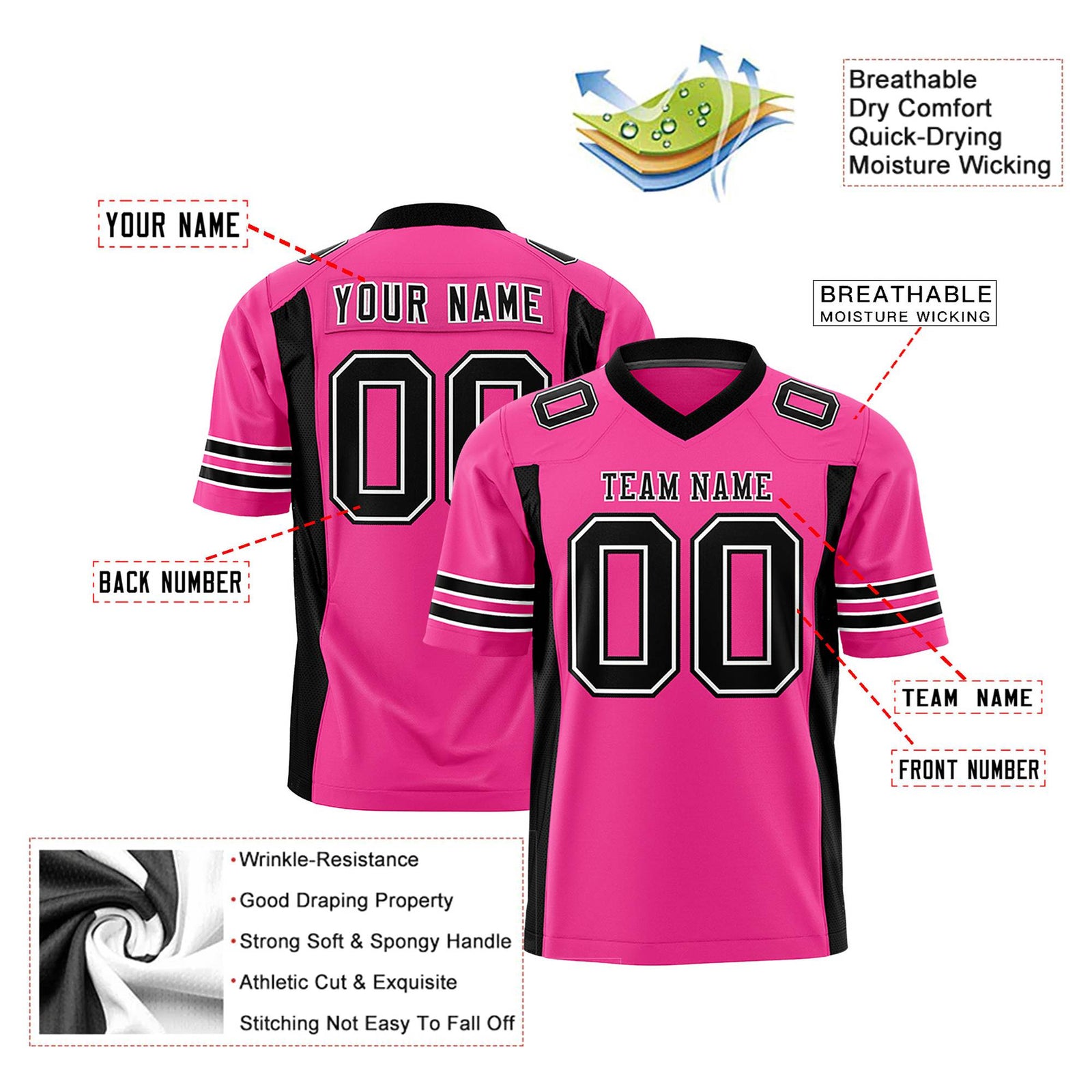 Custom Fuchsia Black-White Mesh Drift Fashion Football Jersey