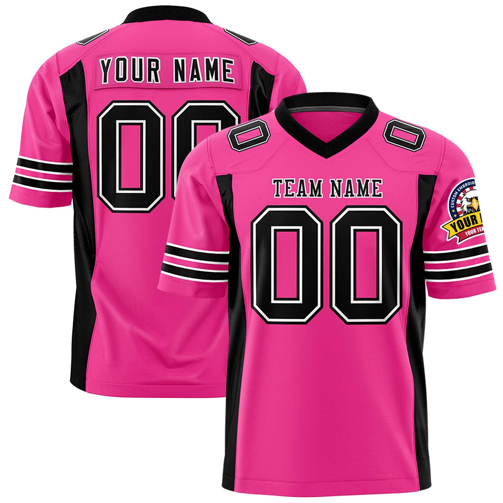 Custom Fuchsia Black-White Mesh Drift Fashion Football Jersey