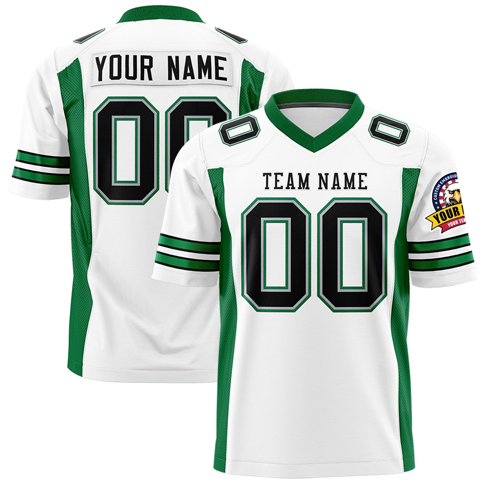 Custom White-Kelly Green Black Mesh Drift Fashion Football Jersey