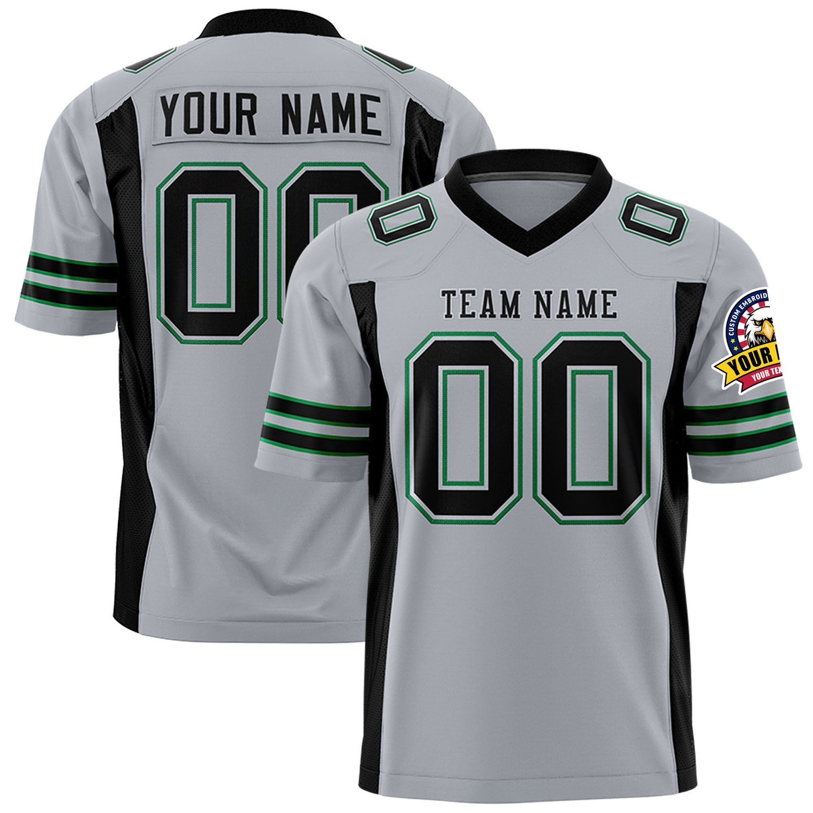 Custom Gray Black-Green Mesh Drift Fashion Football Jersey