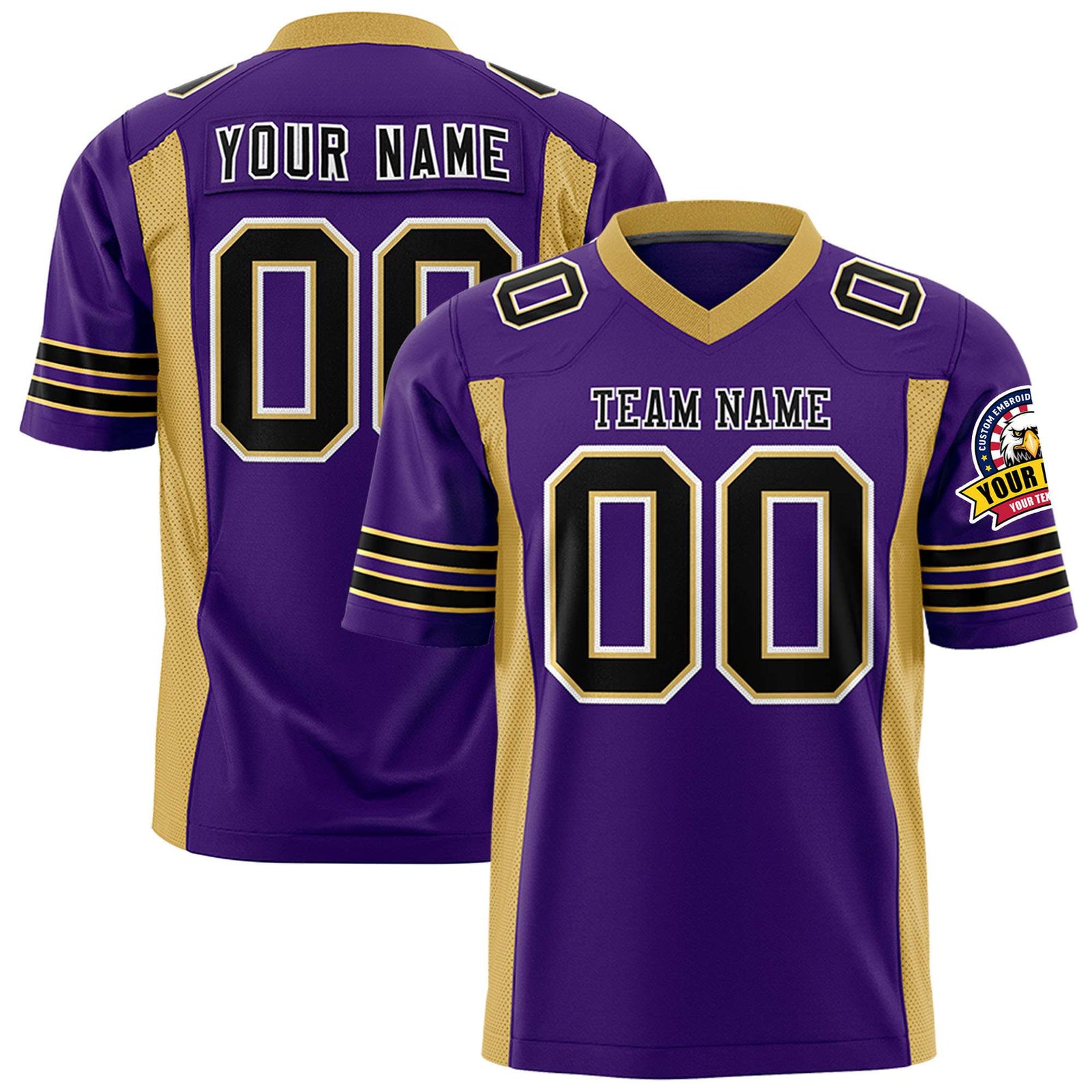 Custom Purple-Old Gold Black Mesh Drift Fashion Football Jersey