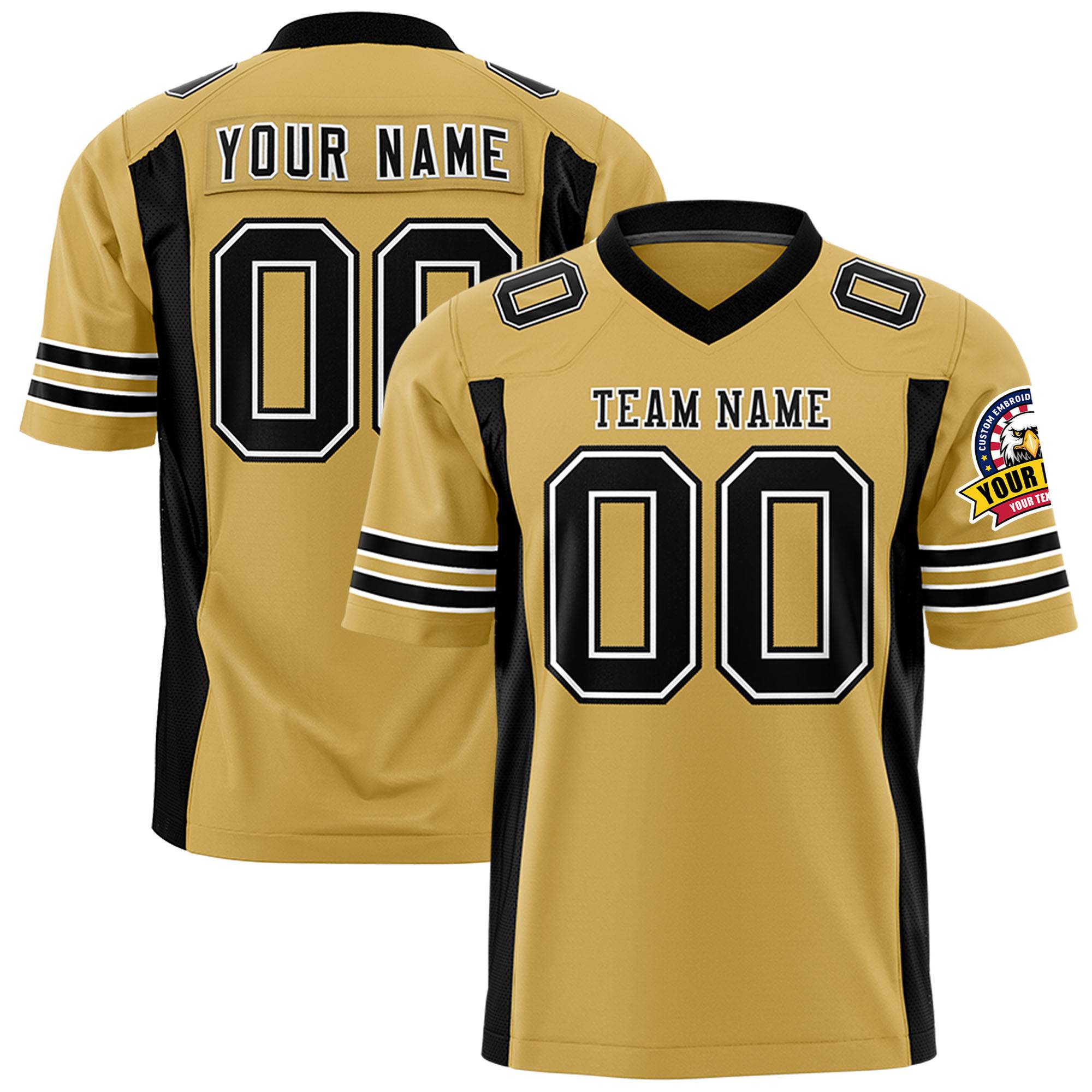 Custom Old Gold-Black Mesh Drift Fashion Football Jersey