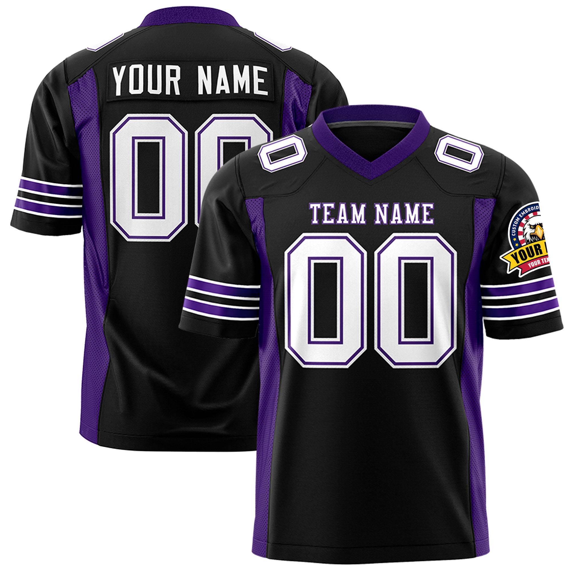 Custom Black Purple-White Mesh Drift Fashion Football Jersey