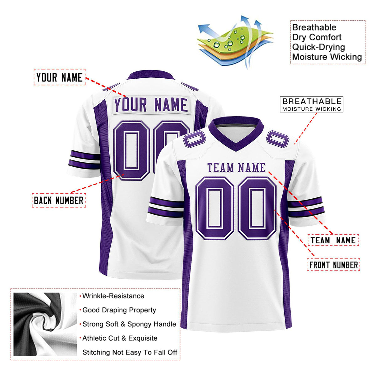 Custom White Purple-White Mesh Drift Fashion Football Jersey