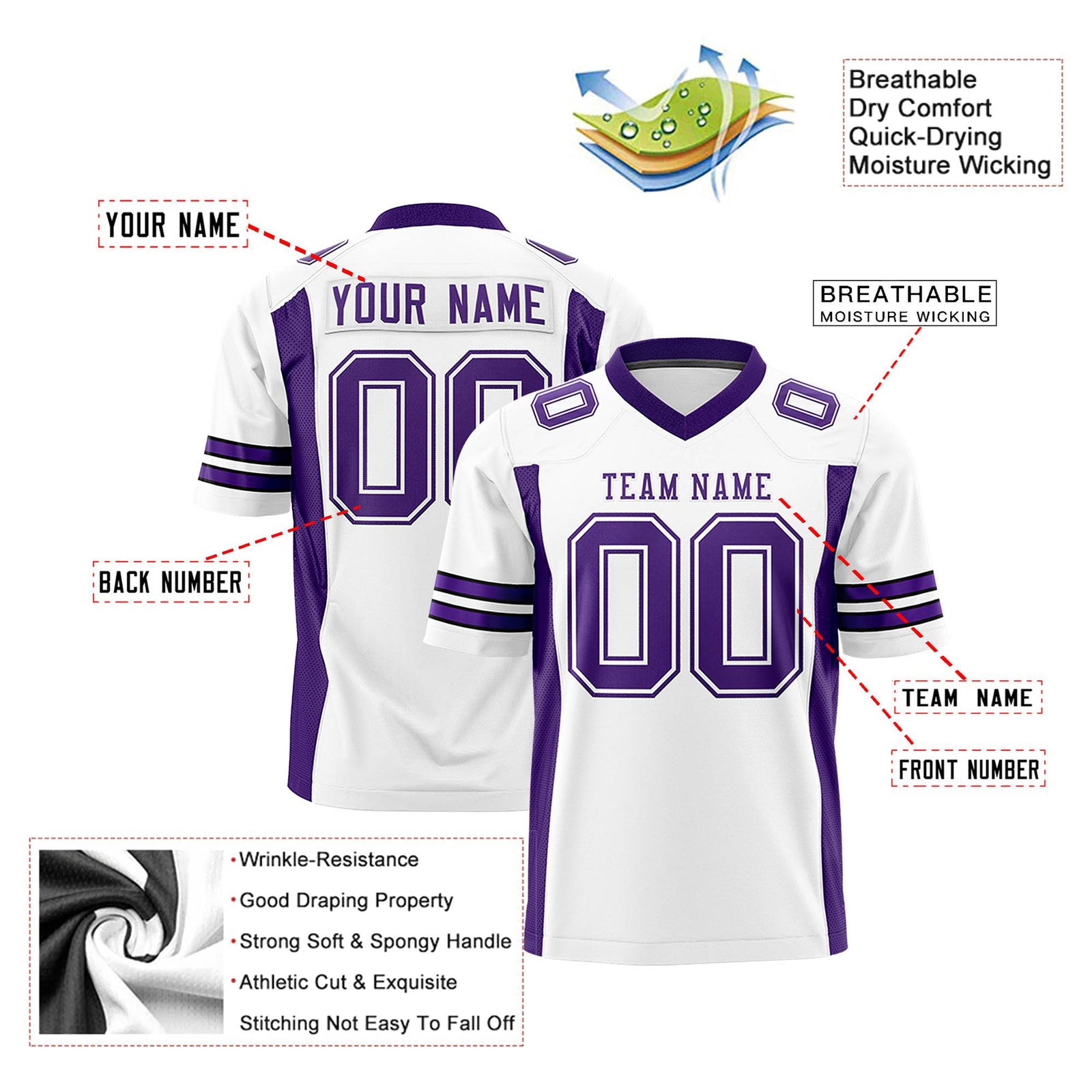 Custom White Purple-White Mesh Drift Fashion Football Jersey