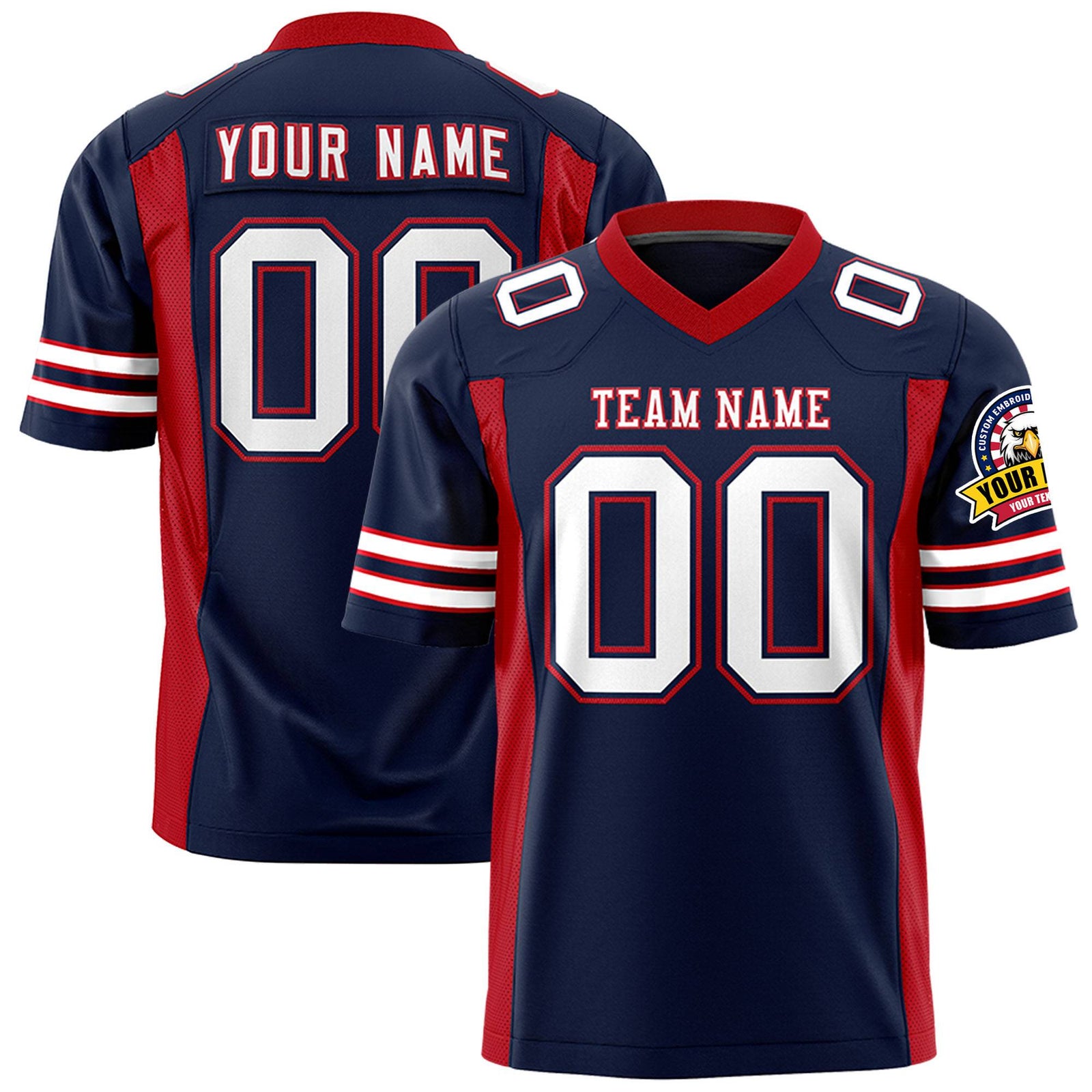 Custom Navy Red Mesh Drift Fashion Football Jersey