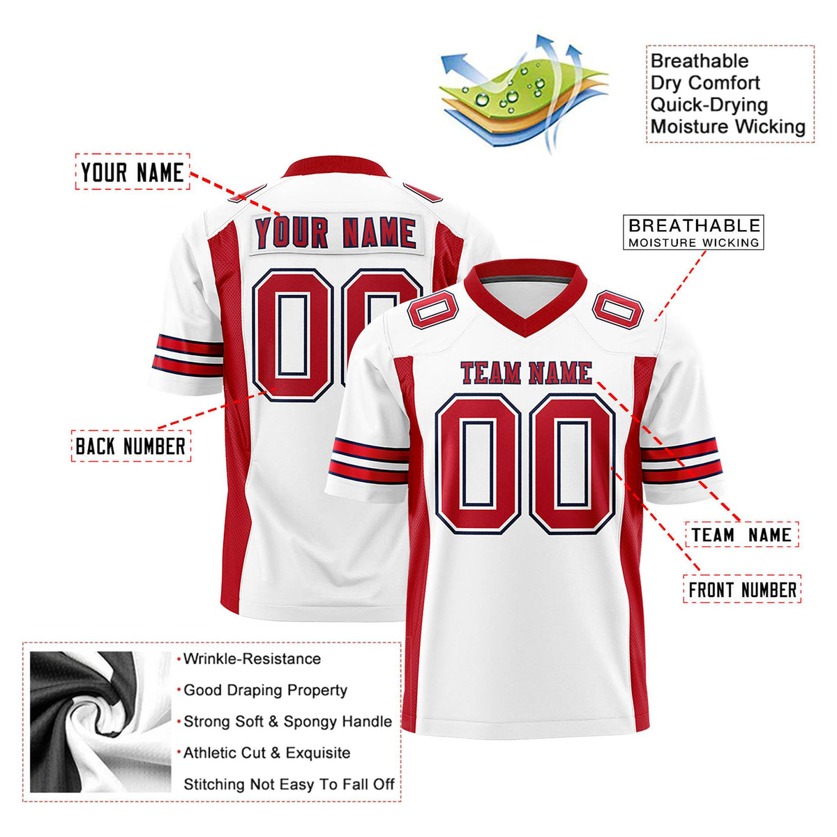 Custom White Red Mesh Drift Fashion Football Jersey