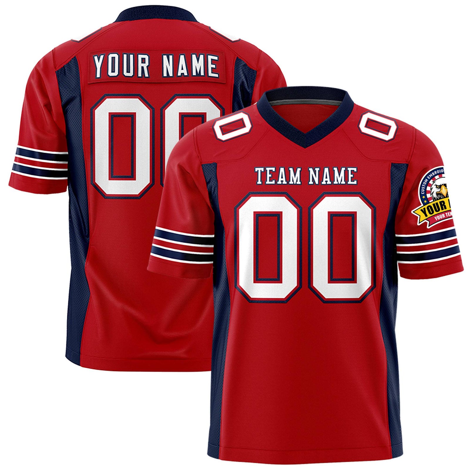 Custom Red Navy-White Mesh Drift Fashion Football Jersey