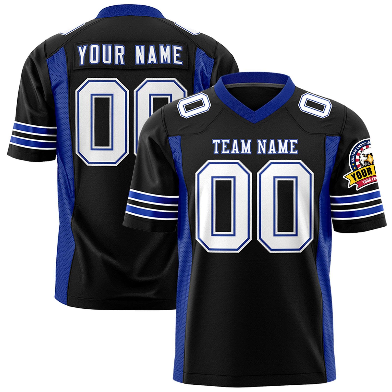 Custom Black-Royal Blue White Mesh Drift Fashion Football Jersey