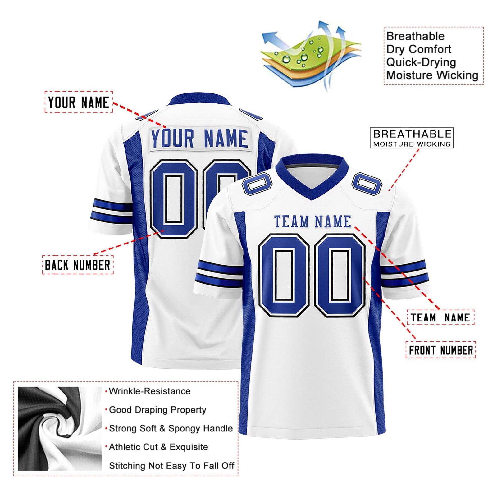 Custom White-Royal Blue Mesh Drift Fashion Football Jersey