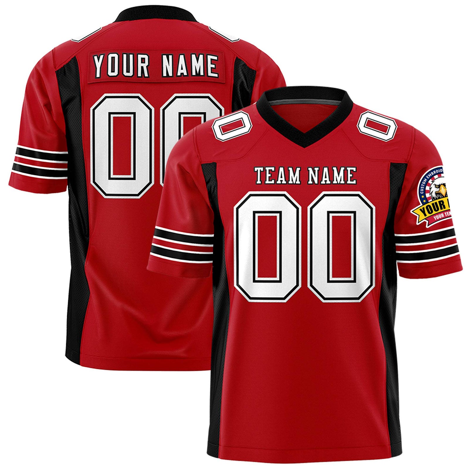 Custom Red Black-White Mesh Drift Fashion Football Jersey