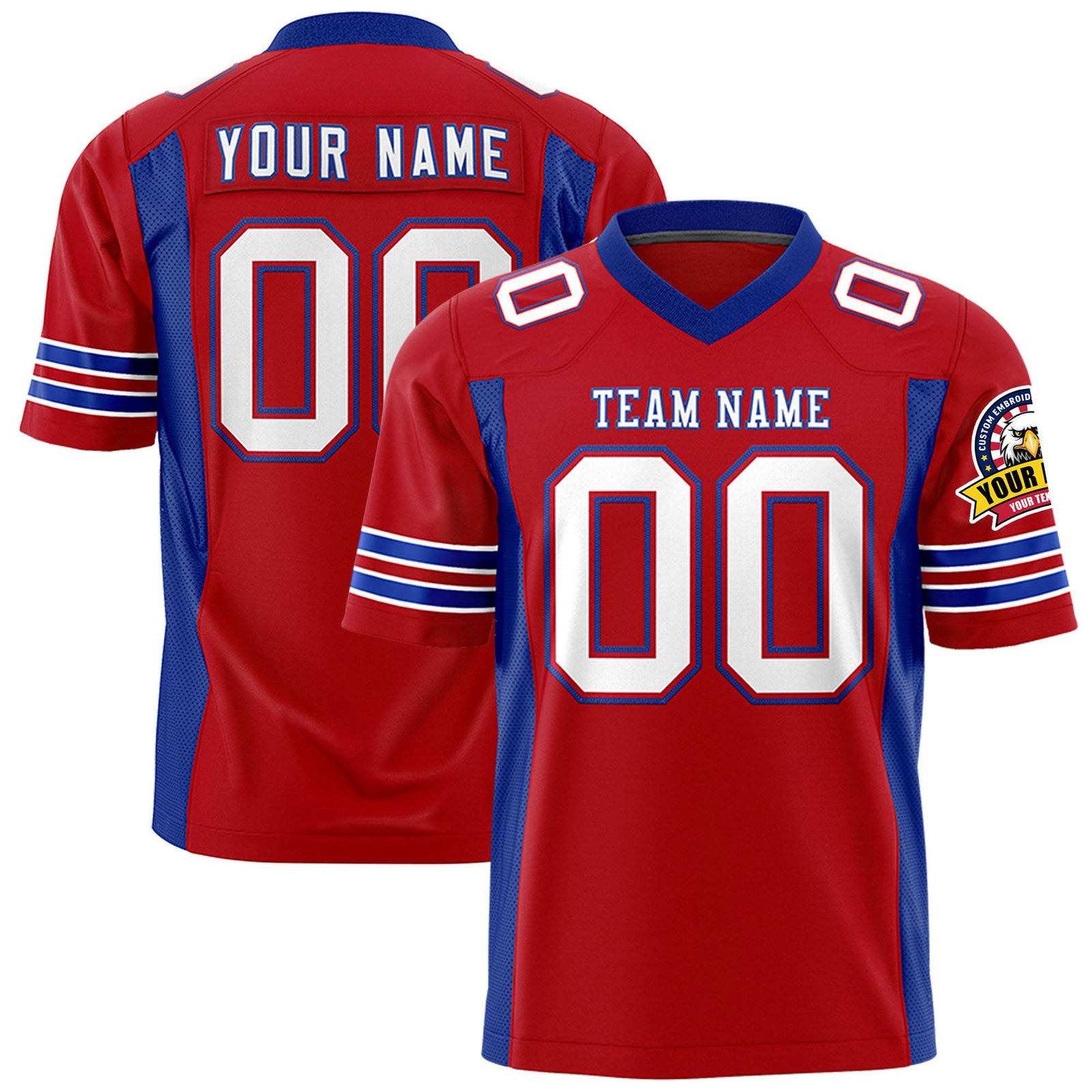 Custom Red-Royal Blue Mesh Drift Fashion Football Jersey