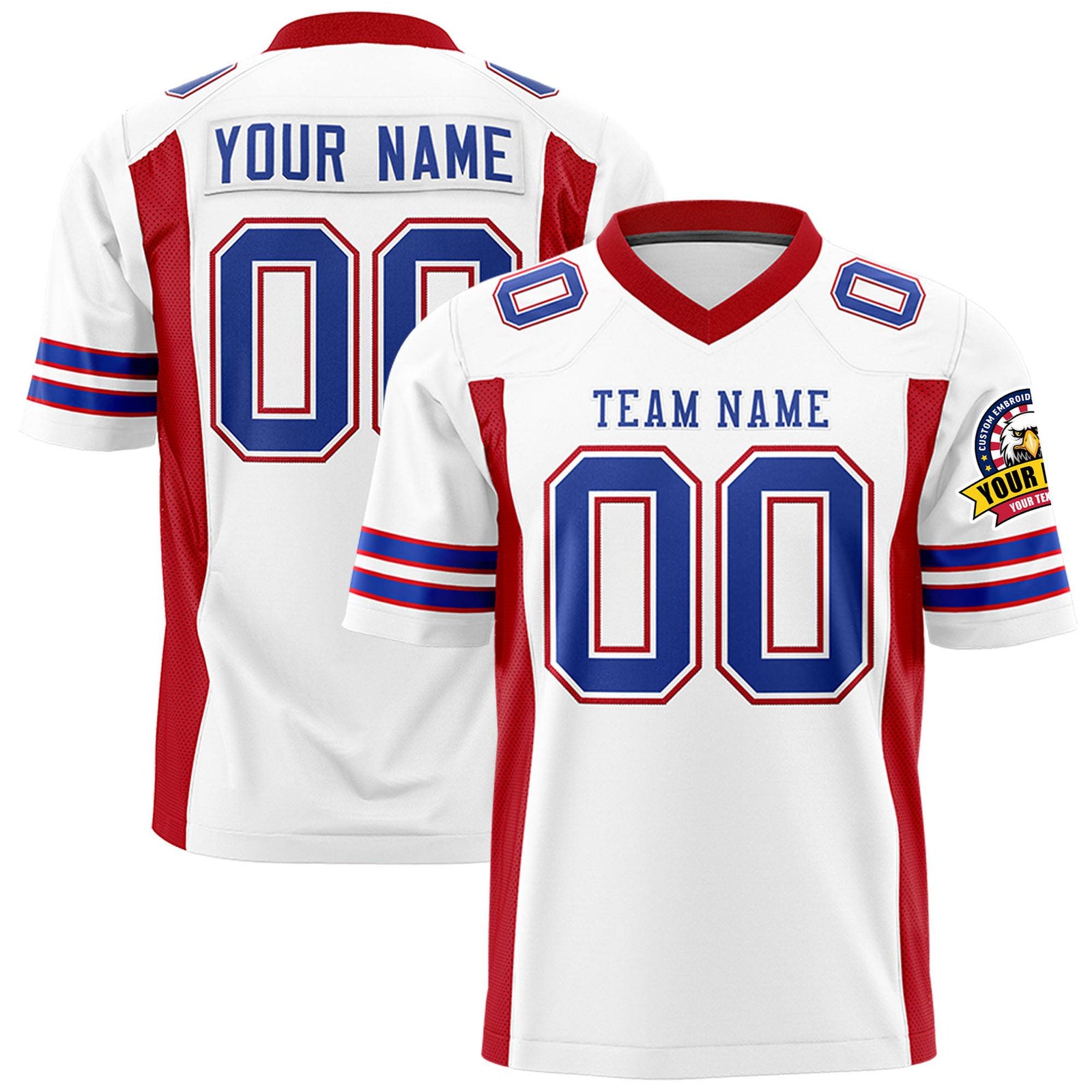 Custom White Red-Blue Mesh Drift Fashion Football Jersey