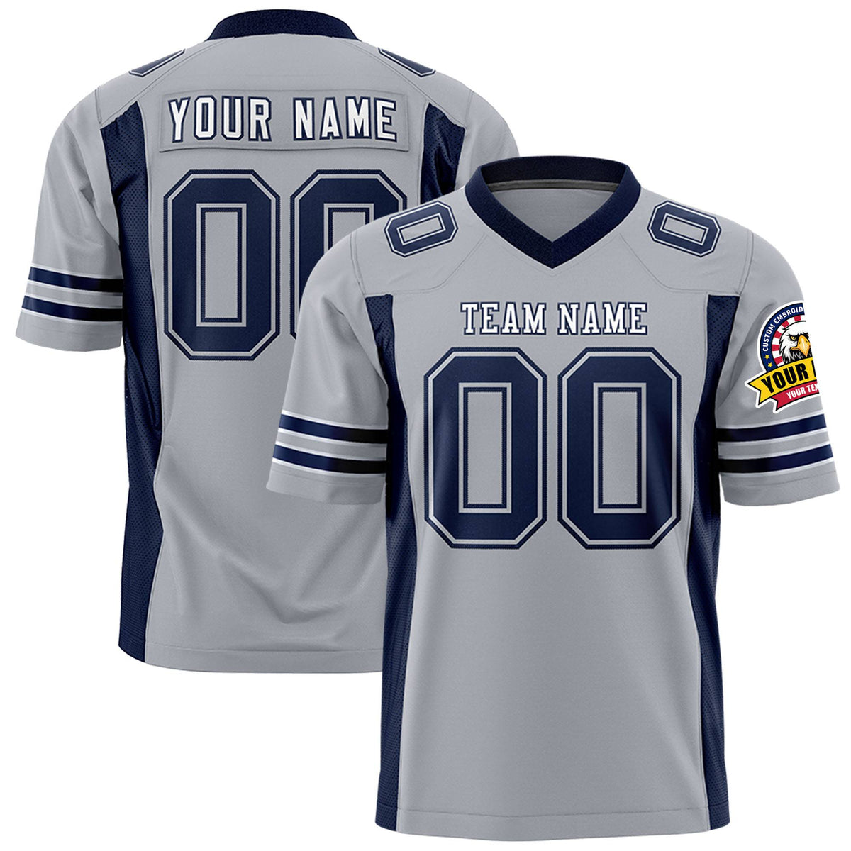 Custom Gray Navy-White Mesh Drift Fashion Football Jersey