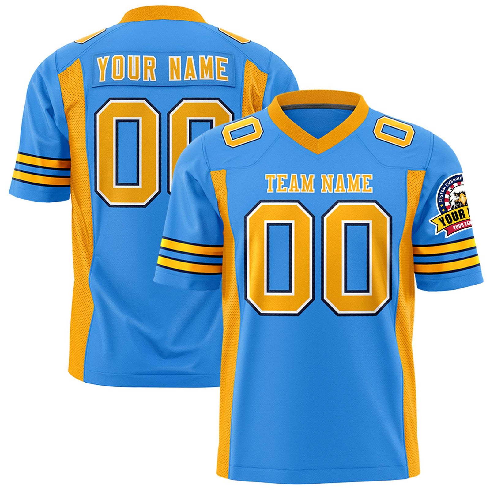 Custom Powder Blue Yellow Mesh Drift Fashion Football Jersey