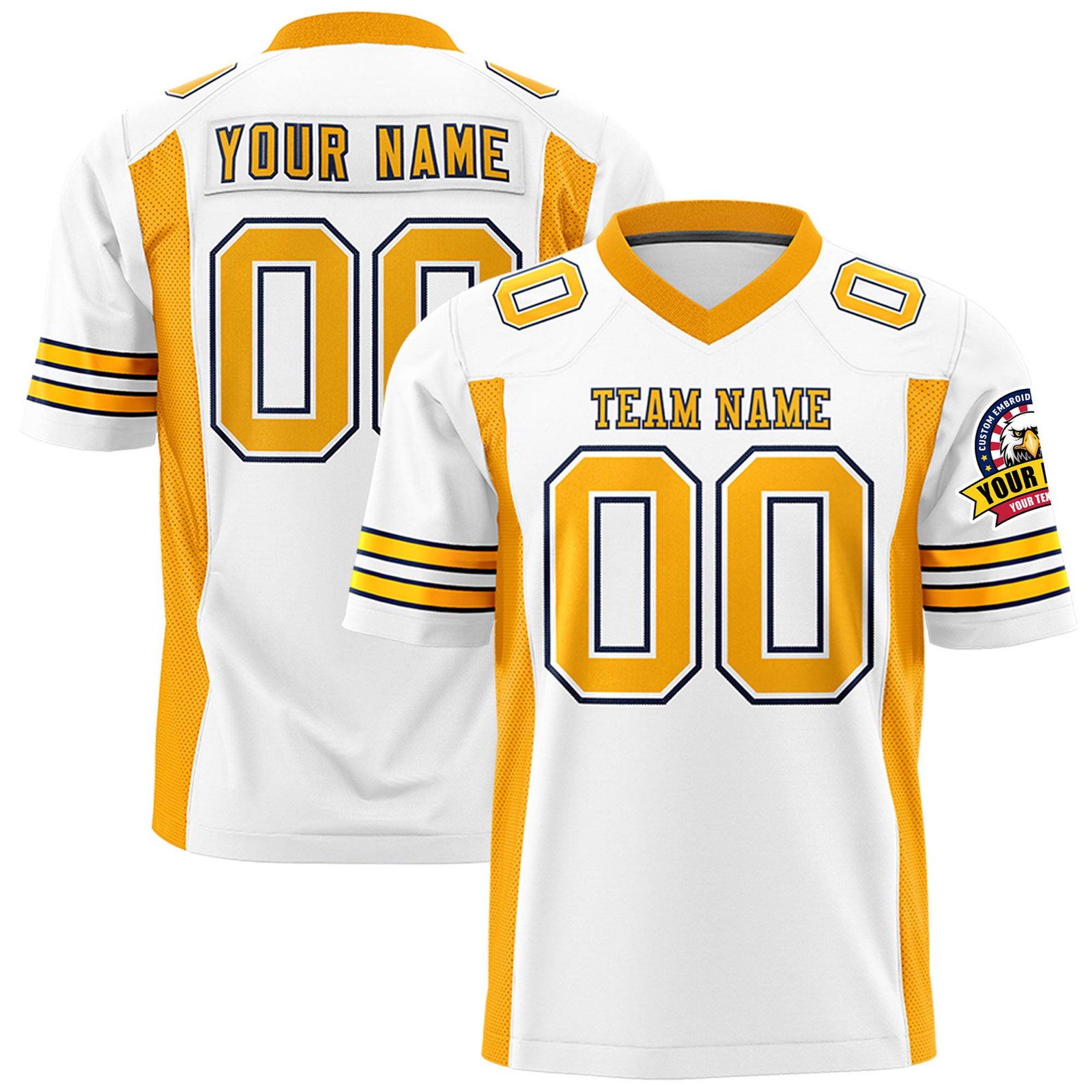 Custom White Yellow Black Mesh Drift Fashion Football Jersey
