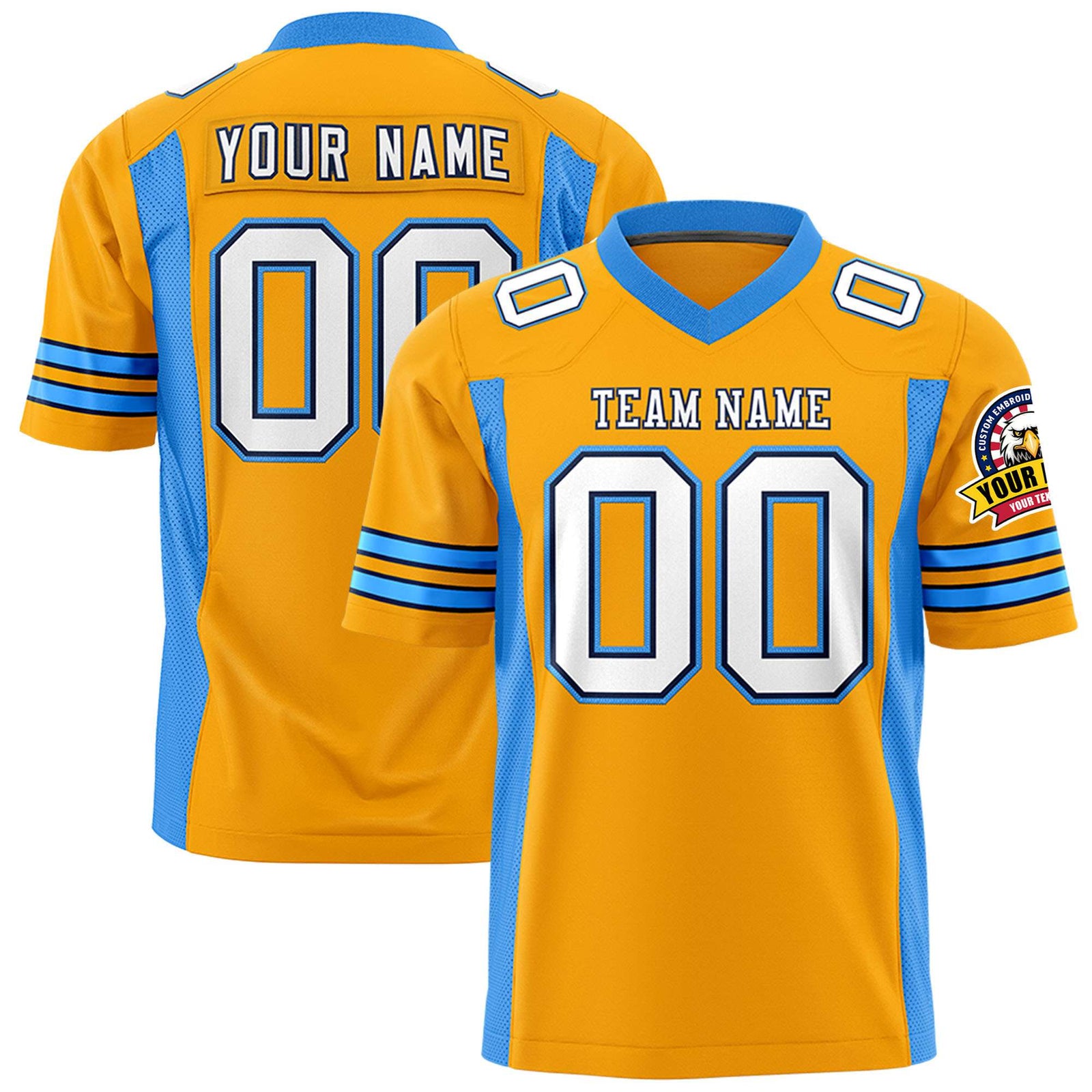 Custom Yellow-Powder Blue Mesh Drift Fashion Football Jersey