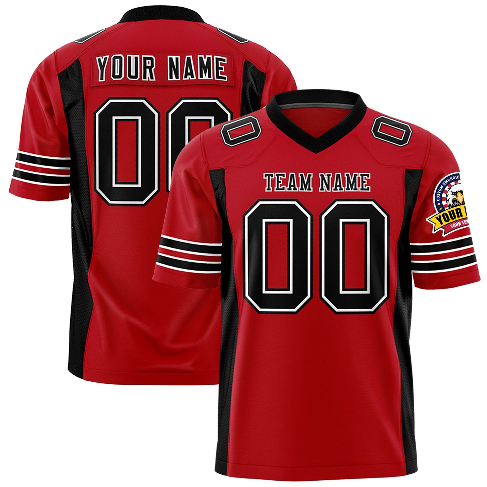Custom Red Black Mesh Drift Fashion Football Jersey