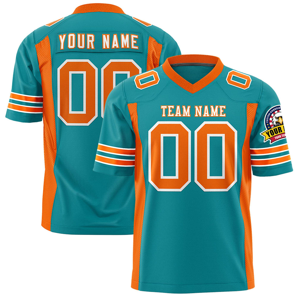 Custom Aqua Orange-White Mesh Drift Fashion Football Jersey