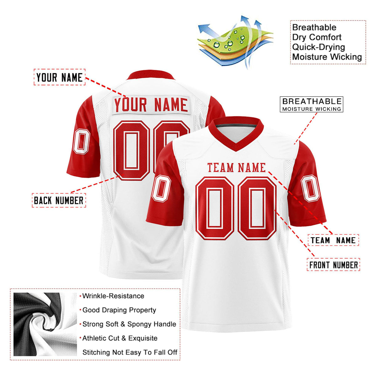 Custom White Red Mesh Authentic Football Jersey