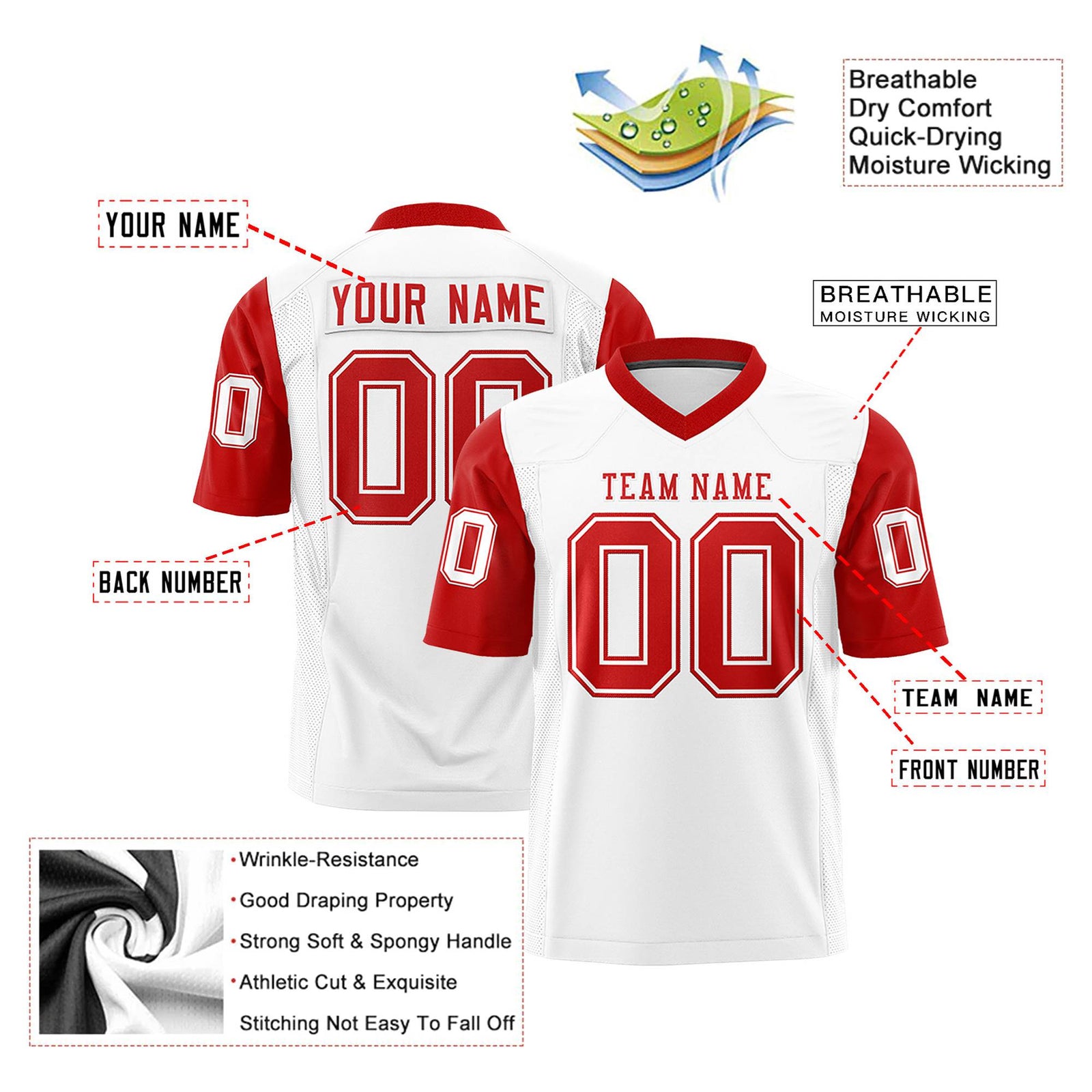 Custom White Red Mesh Authentic Football Jersey