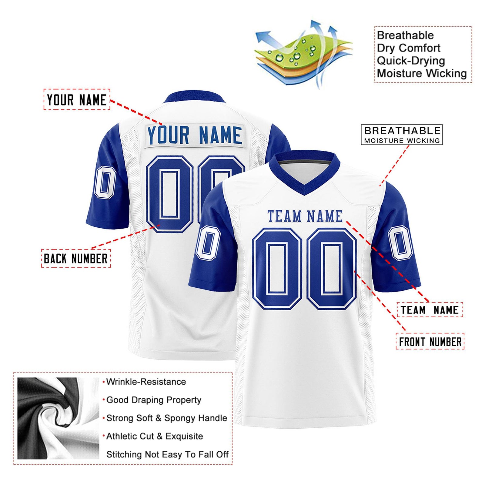 Custom White Royal Blue Mesh Authentic Football Jersey