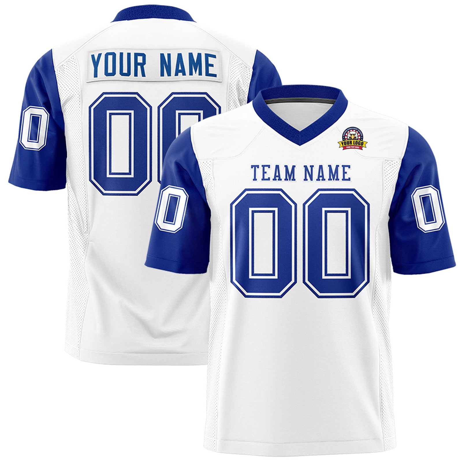 Custom White Royal Blue Mesh Authentic Football Jersey