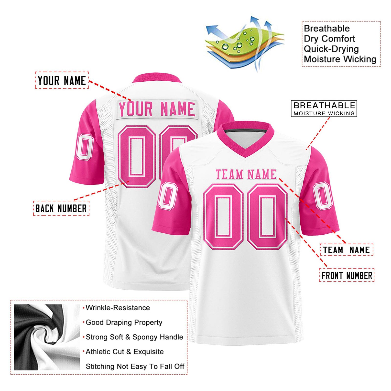 Custom White Pink Mesh Authentic Football Jersey