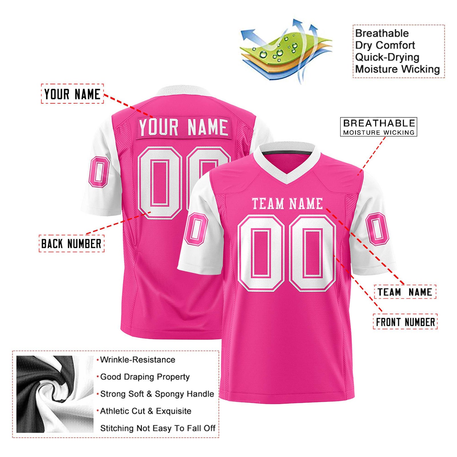 Custom Pink White Mesh Authentic Football Jersey