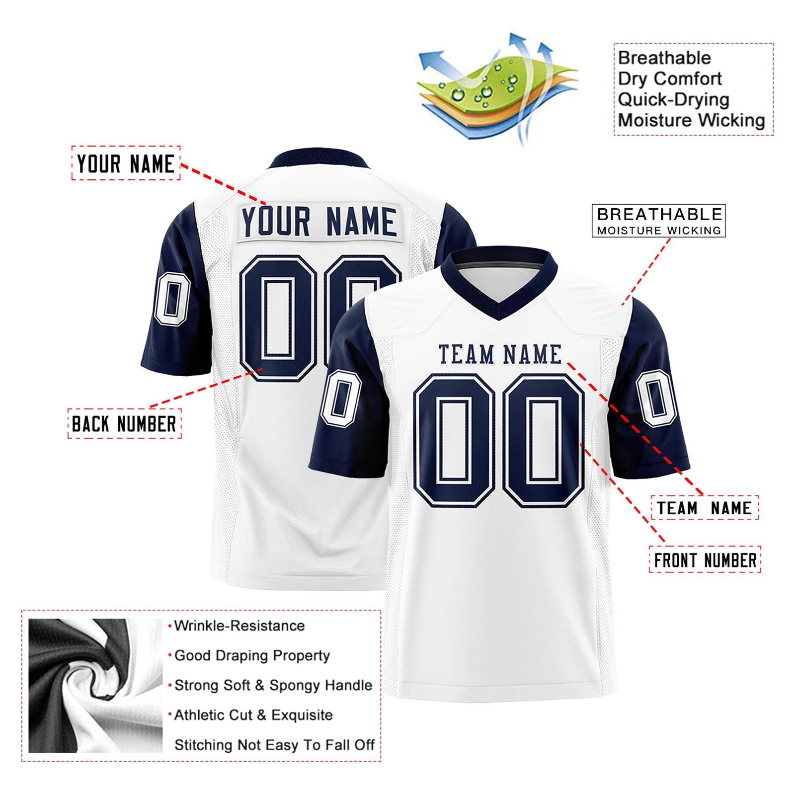 Custom White Navy Mesh Authentic Football Jersey