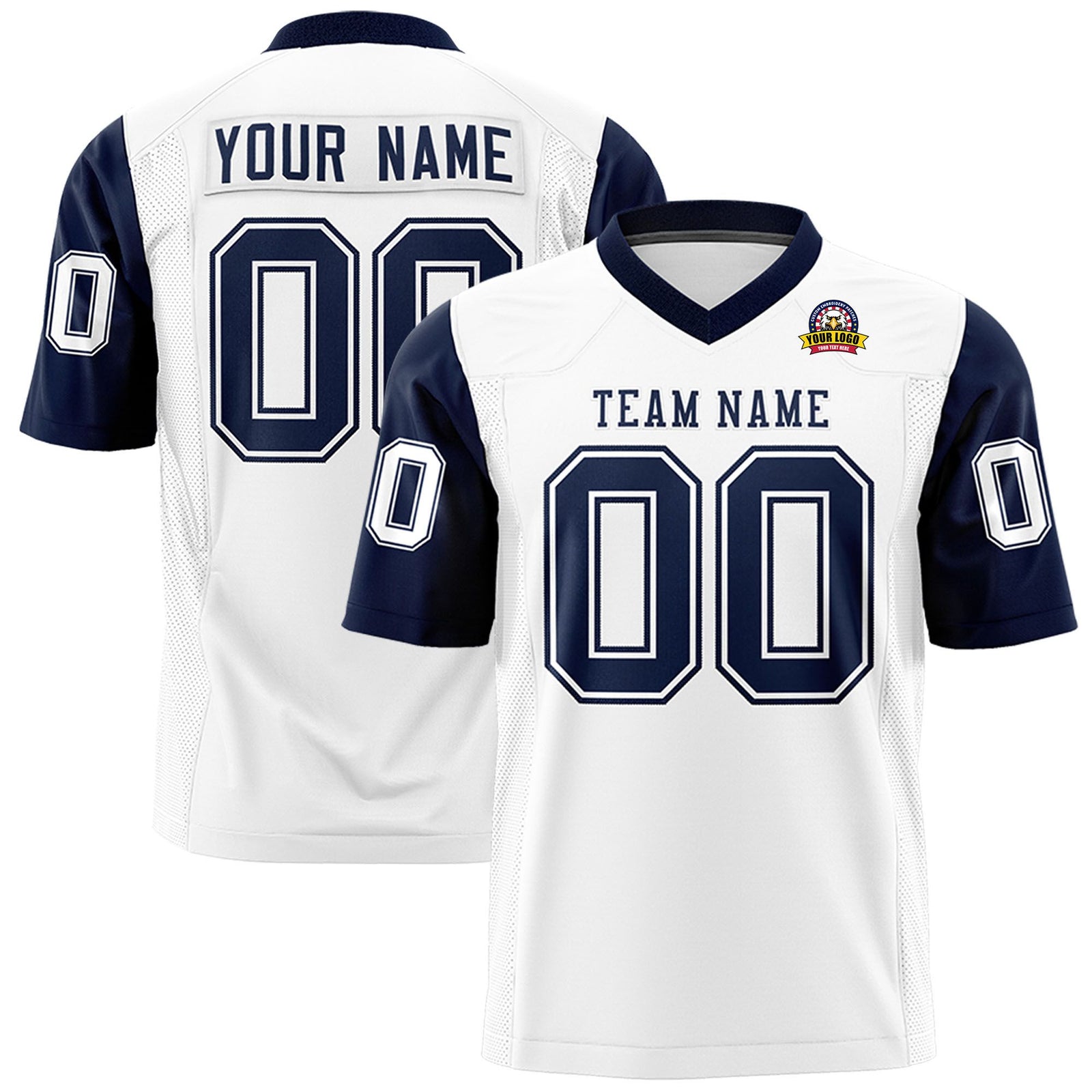 Custom White Navy Mesh Authentic Football Jersey