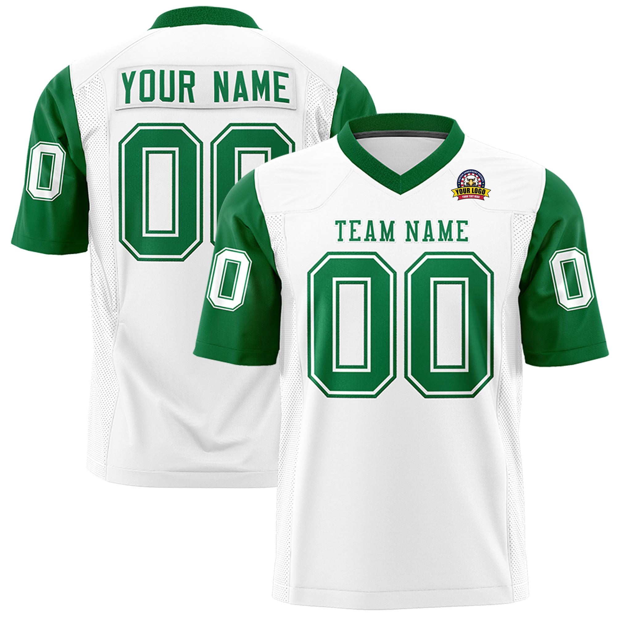 Custom White Kelly Green Mesh Authentic Football Jersey