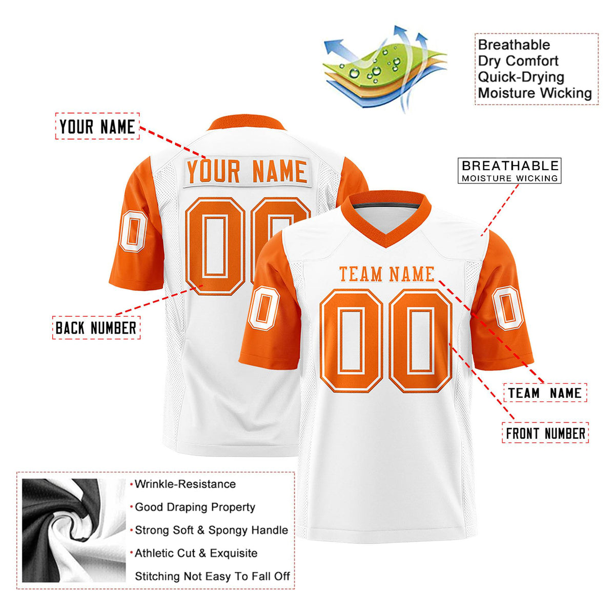 Custom White Orange Mesh Authentic Football Jersey