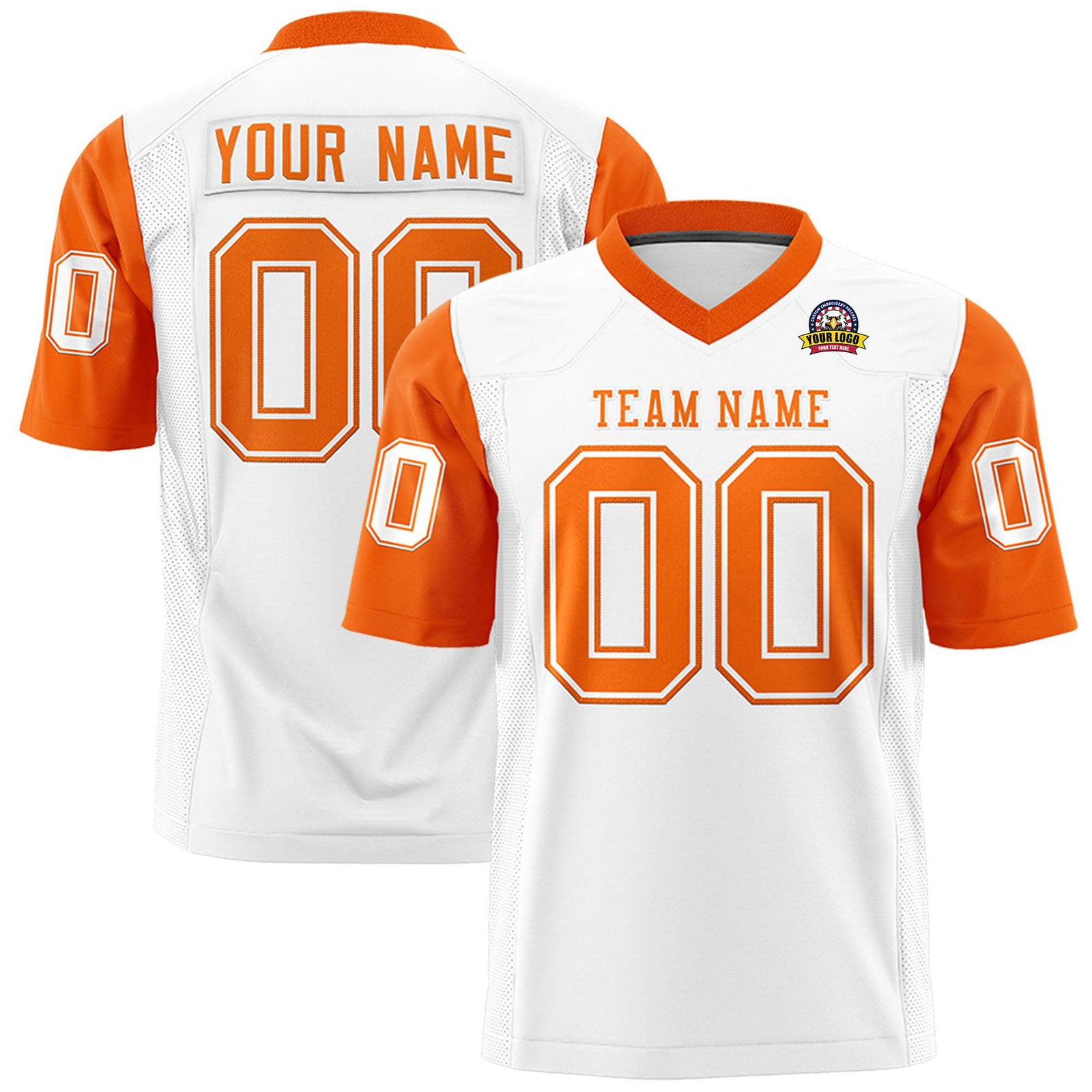 Custom White Orange Mesh Authentic Football Jersey