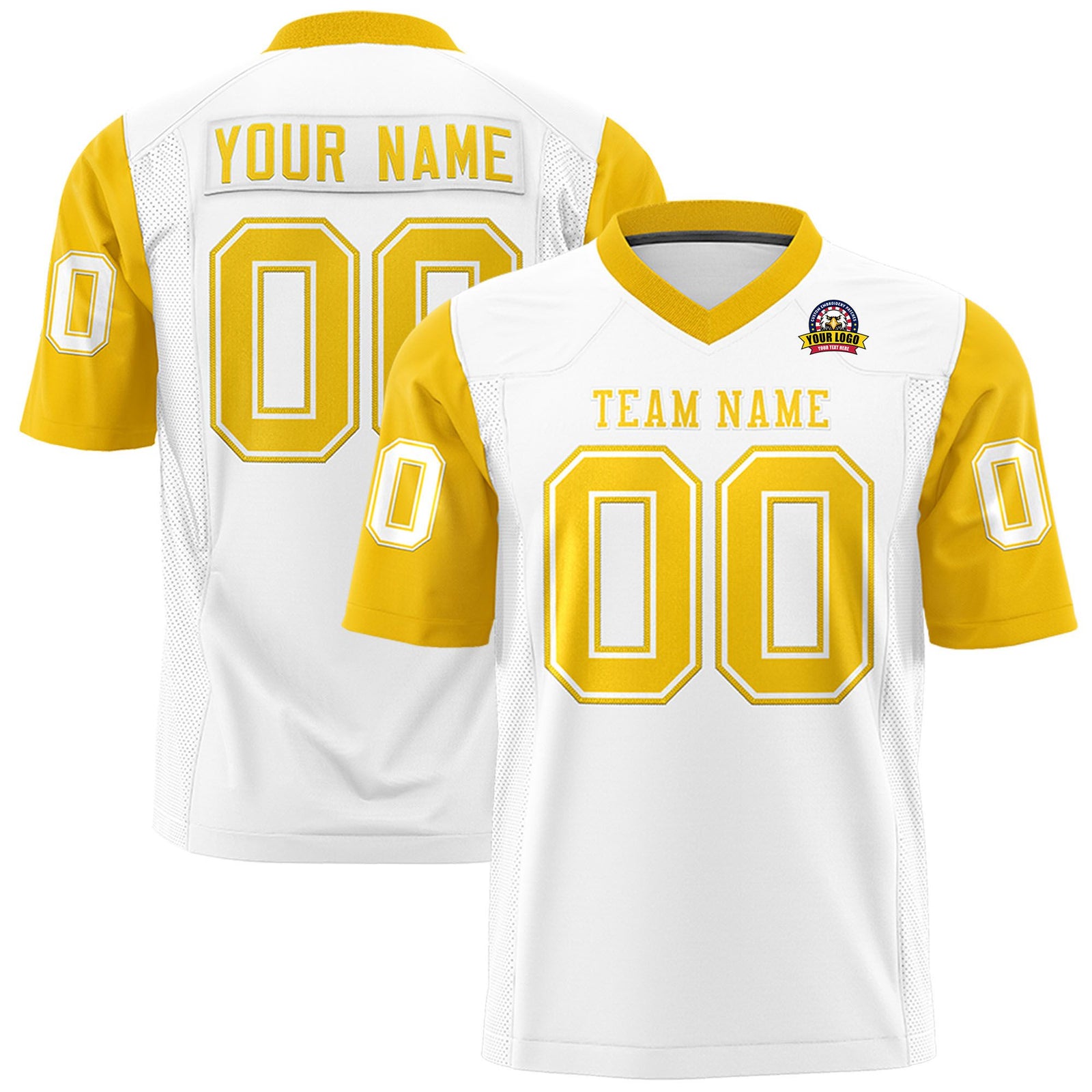 Custom White Gold Mesh Authentic Football Jersey