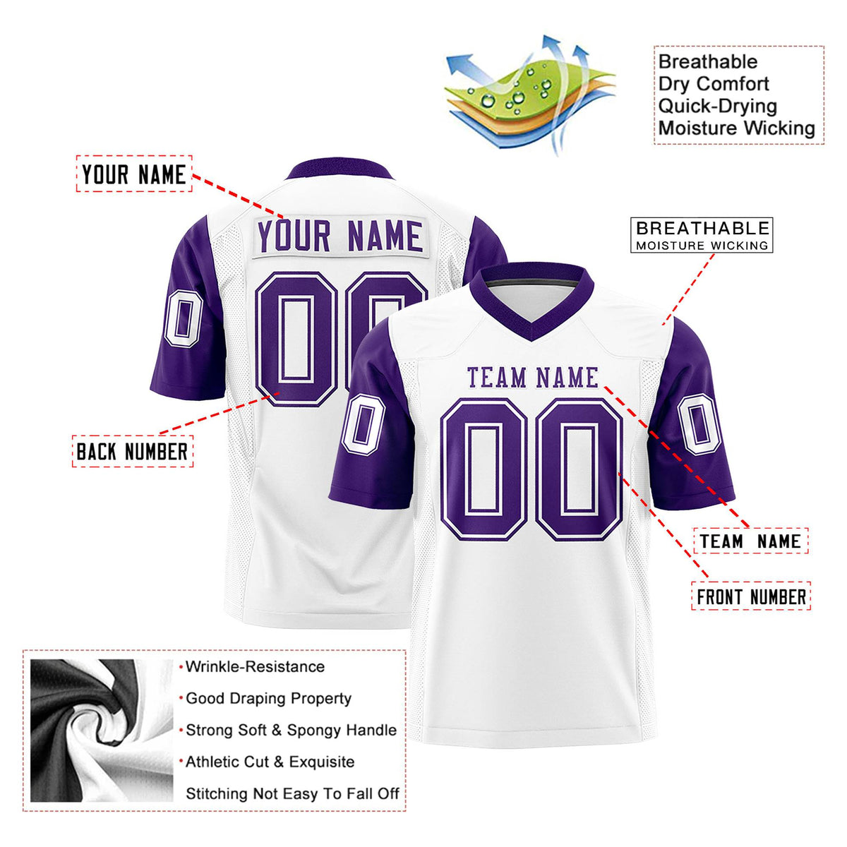 Custom White Purple Mesh Authentic Football Jersey