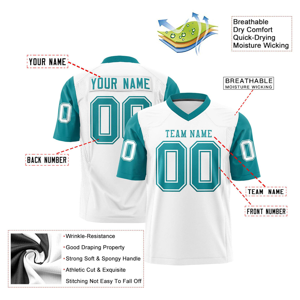 Custom White Aqua Mesh Authentic Football Jersey
