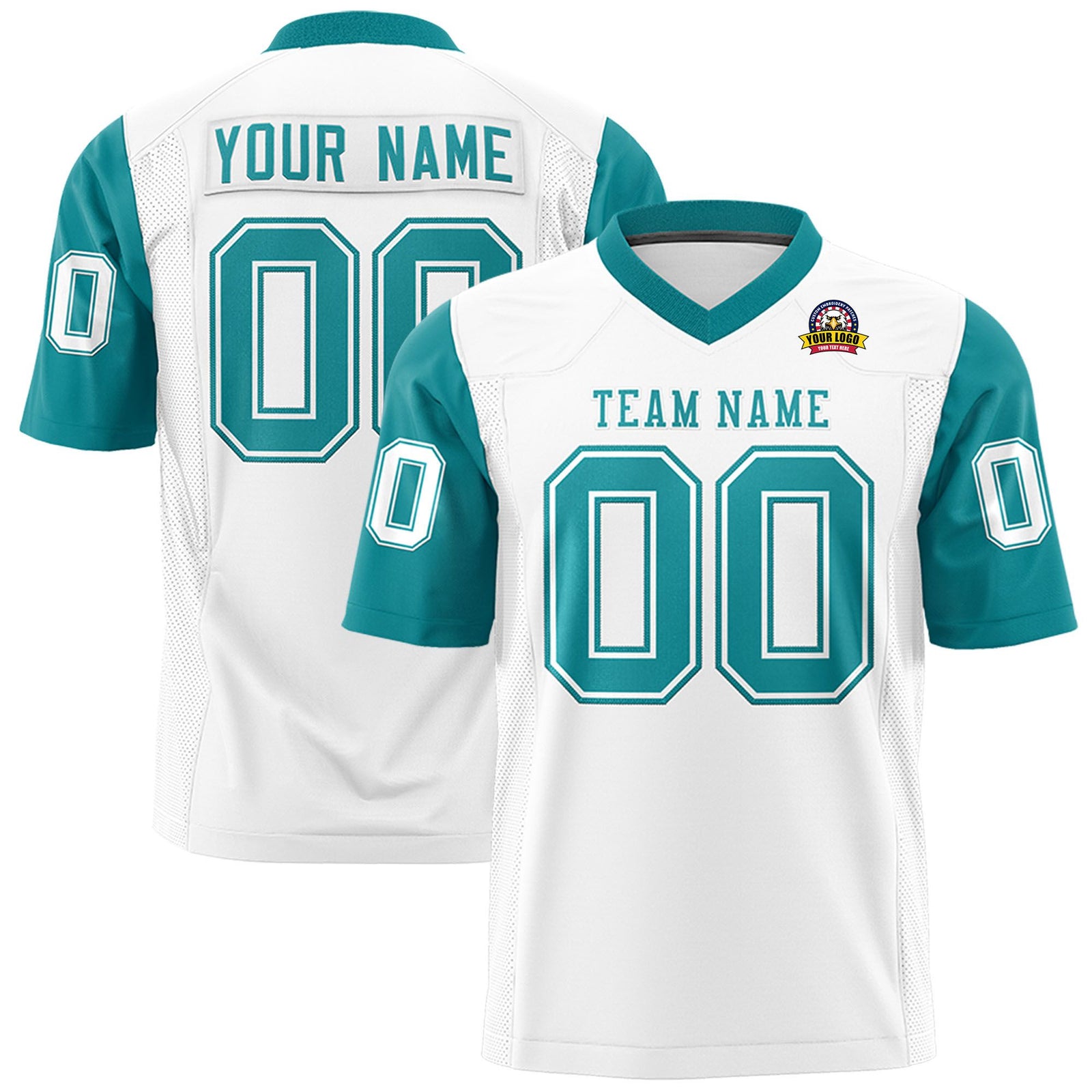 Custom White Aqua Mesh Authentic Football Jersey