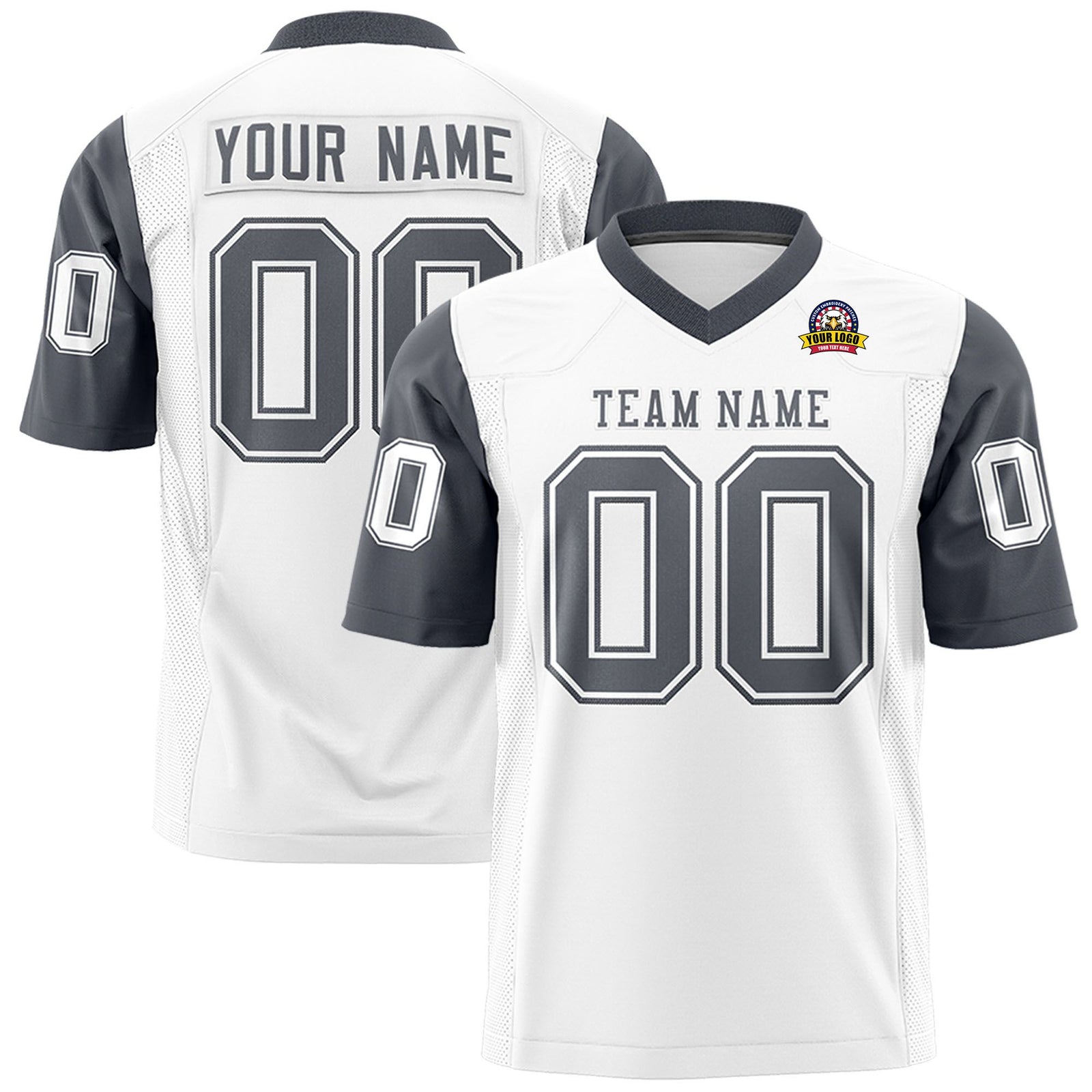 Custom White Dark-Gray Mesh Authentic Football Jersey